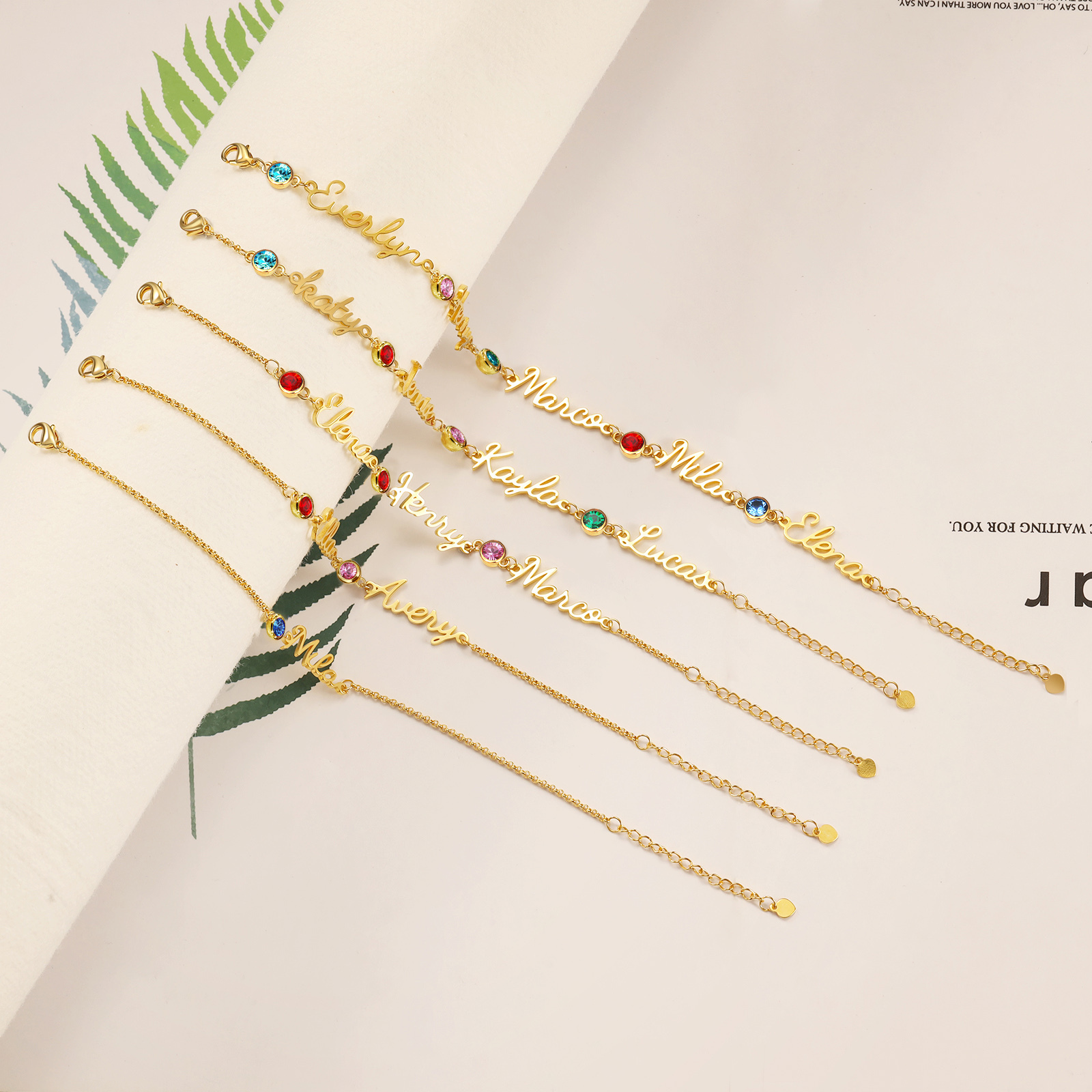 Personalisierter 1 Name Armband mit 1 Geburtsstein in 3 Farben 