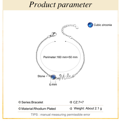 Personalisierter 1 Name Armband mit 1 Geburtsstein in 3 Farben 