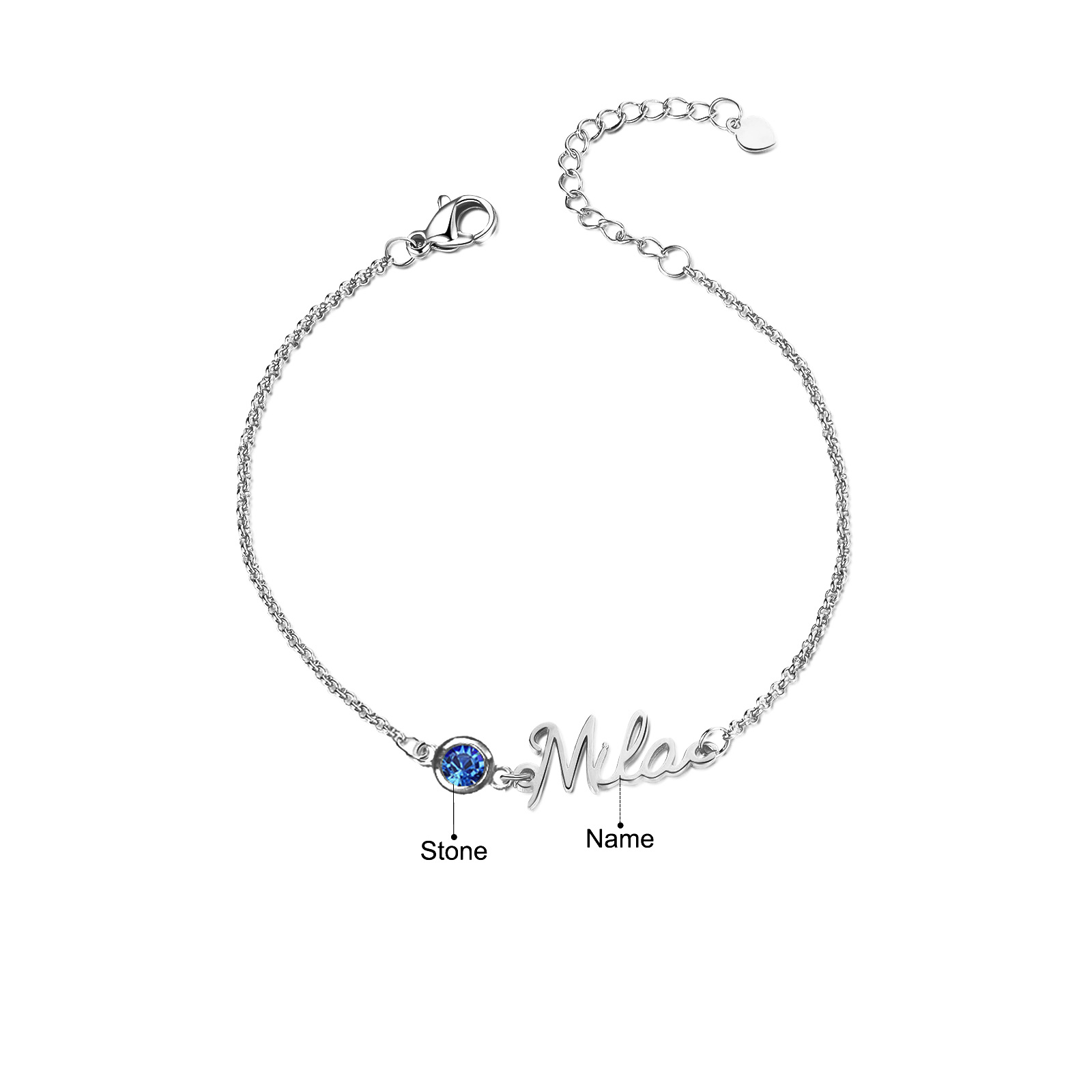 Personalisierter 1 Name Armband mit 1 Geburtsstein in 3 Farben