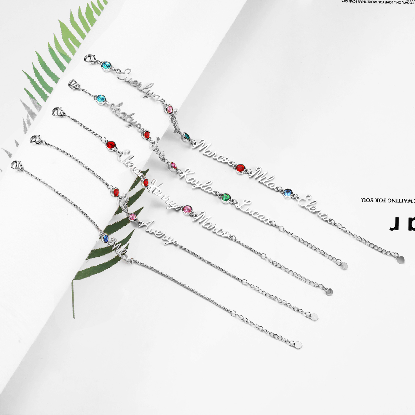Personalisierter 1 Name Armband mit 1 Geburtsstein in 3 Farben