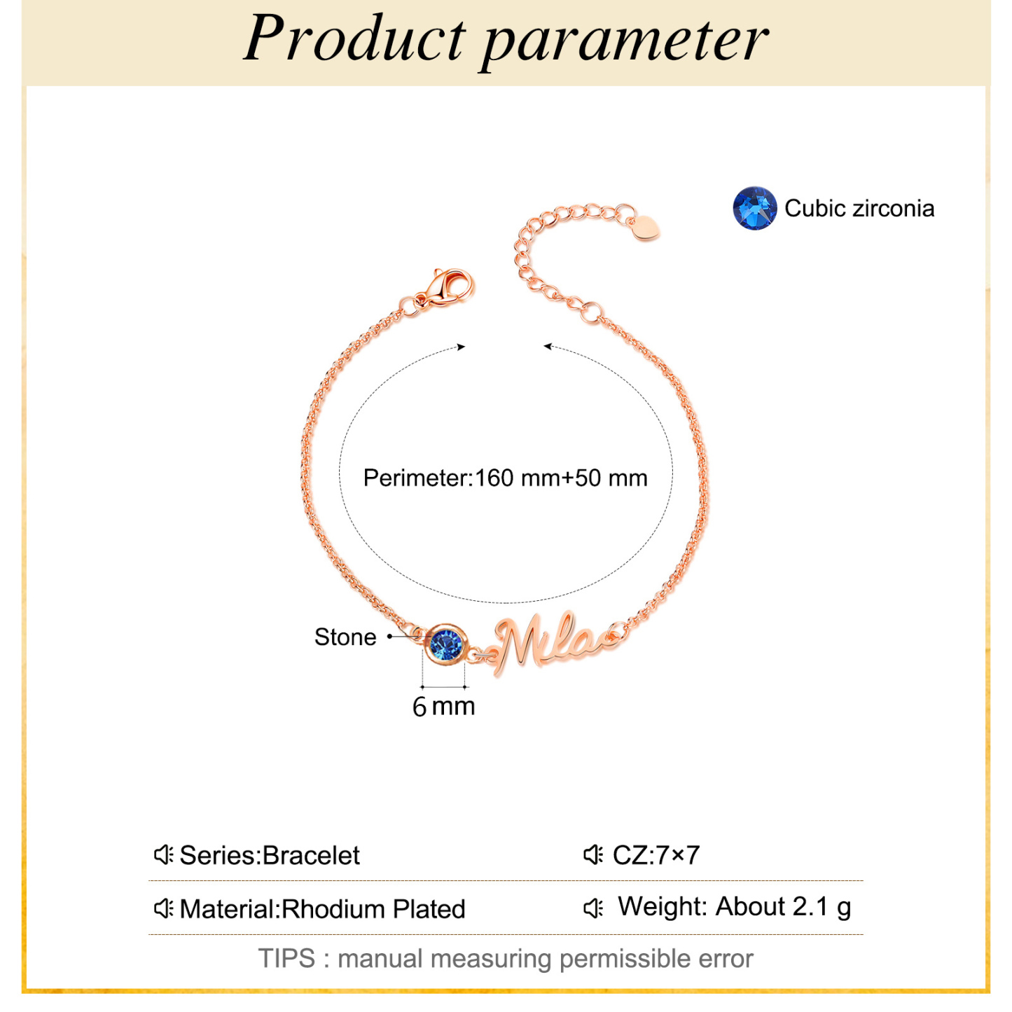 Personalisierter 1 Name Armband mit 1 Geburtsstein in 3 Farben 