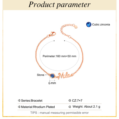 Personalisierter 1 Name Armband mit 1 Geburtsstein in 3 Farben 