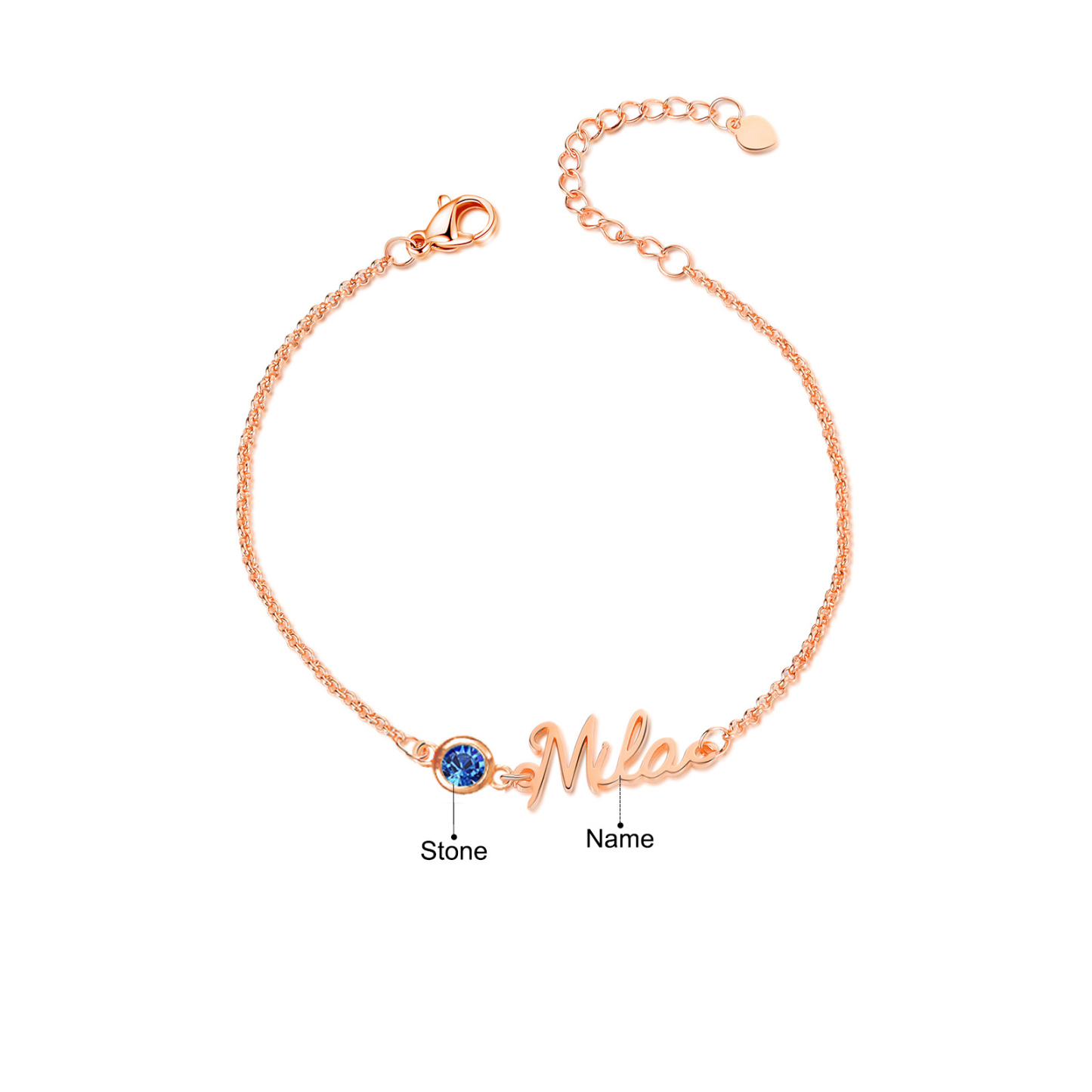 Personalisierter 1 Name Armband mit 1 Geburtsstein in 3 Farben