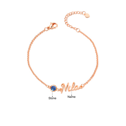 Personalisierter 1 Name Armband mit 1 Geburtsstein in 3 Farben 