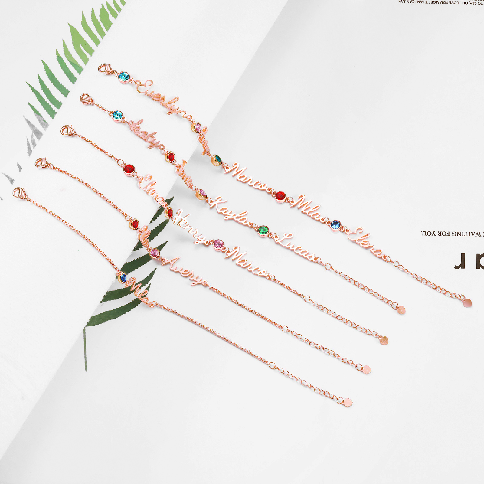 Personalisierter 1 Name Armband mit 1 Geburtsstein in 3 Farben 