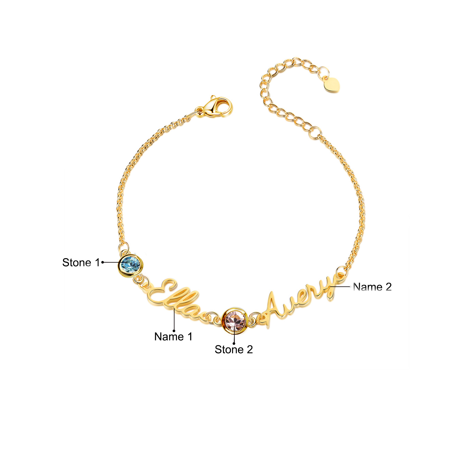 Personalisierte 1-5 Namen Armband mit 1-5 Geburtssteinen in Golden/ Silber/ Rosagold