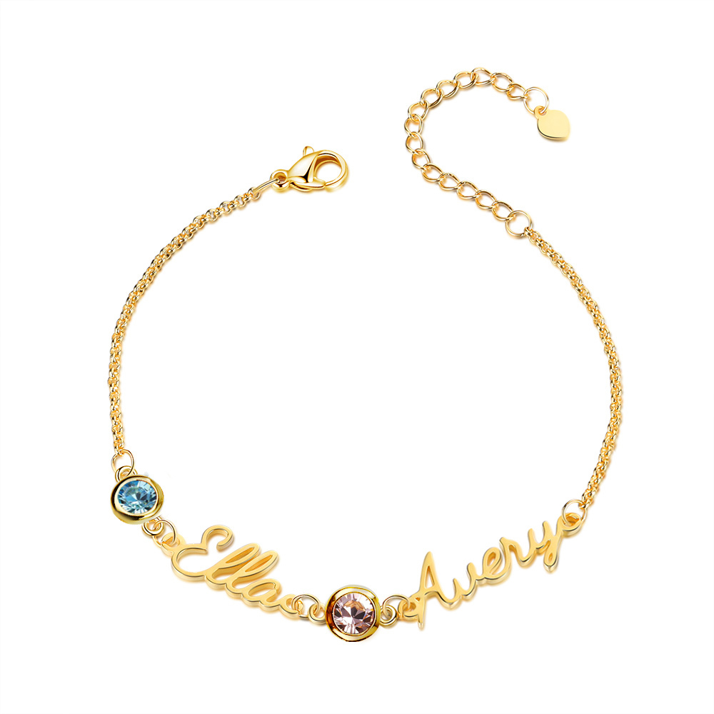 Personalisierte 1-5 Namen Armband mit 1-5 Geburtssteinen in Golden/ Silber/ Rosagold