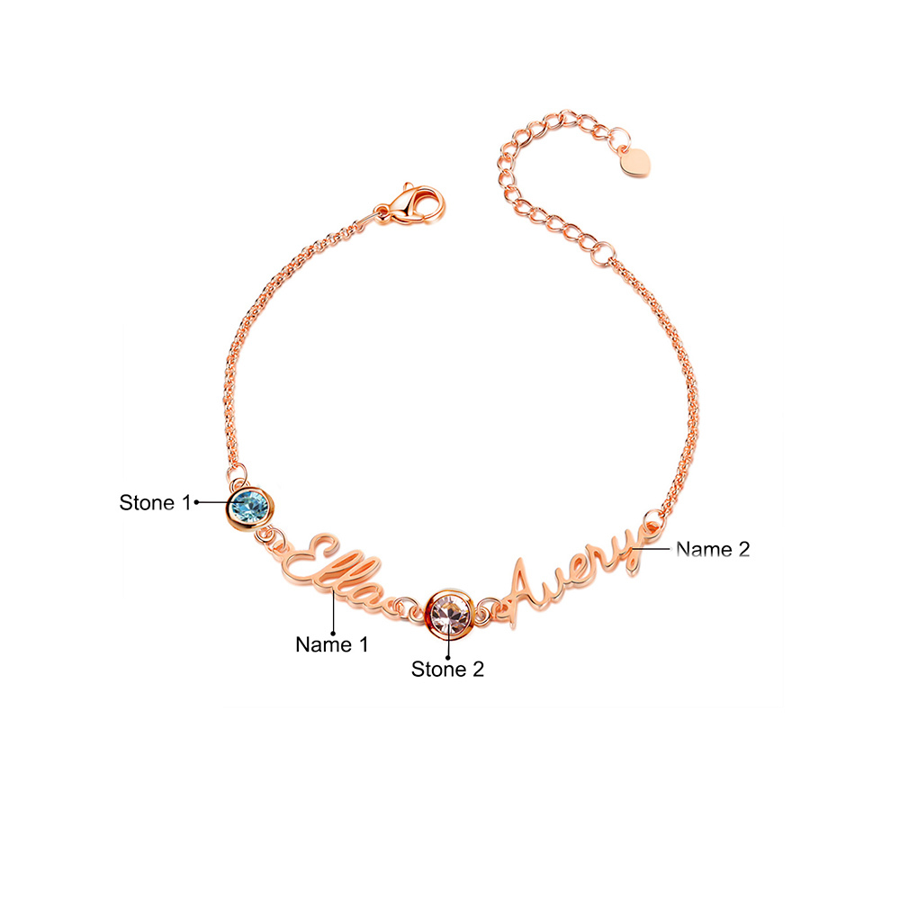 Personalisierte 1-5 Namen Armband mit 1-5 Geburtssteinen in Golden/ Silber/ Rosagold