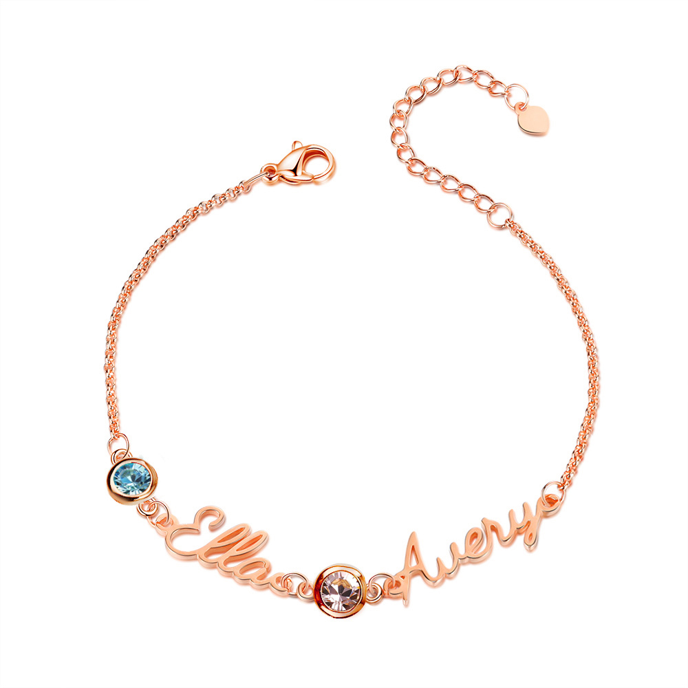 Personalisierte 1-5 Namen Armband mit 1-5 Geburtssteinen in Golden/ Silber/ Rosagold