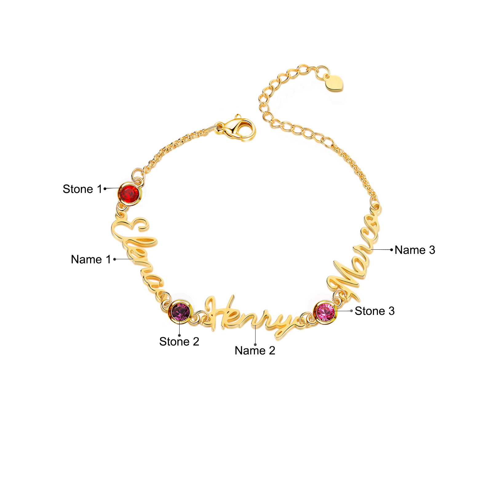 Personalisierte 1-5 Namen Armband mit 1-5 Geburtssteinen in Golden/ Silber/ Rosagold