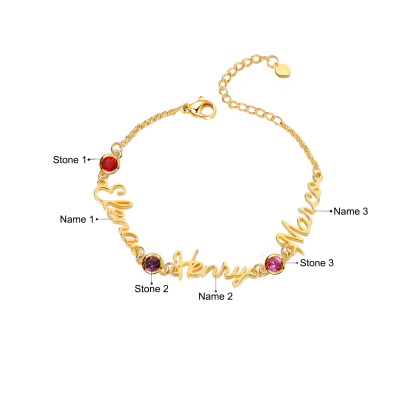 Personalisierte 1-5 Namen Armband mit 1-5 Geburtssteinen in Golden/ Silber/ Rosagold