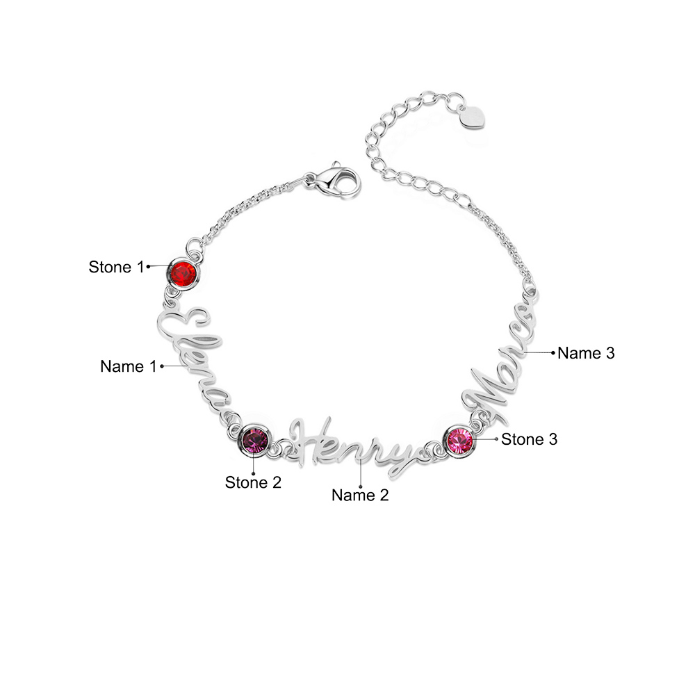 Personalisierte 1-5 Namen Armband mit 1-5 Geburtssteinen in Golden/ Silber/ Rosagold