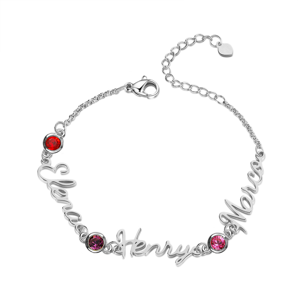 Personalisierte 1-5 Namen Armband mit 1-5 Geburtssteinen in Golden/ Silber/ Rosagold