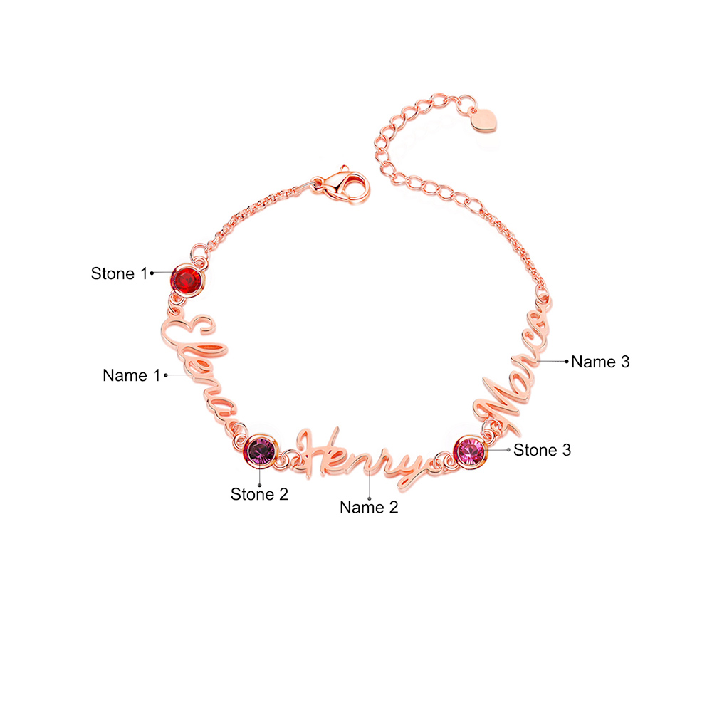 Personalisierte 1-5 Namen Armband mit 1-5 Geburtssteinen in Golden/ Silber/ Rosagold