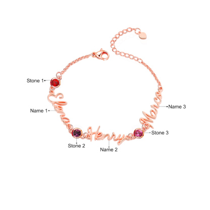Personalisierte 1-5 Namen Armband mit 1-5 Geburtssteinen in Golden/ Silber/ Rosagold