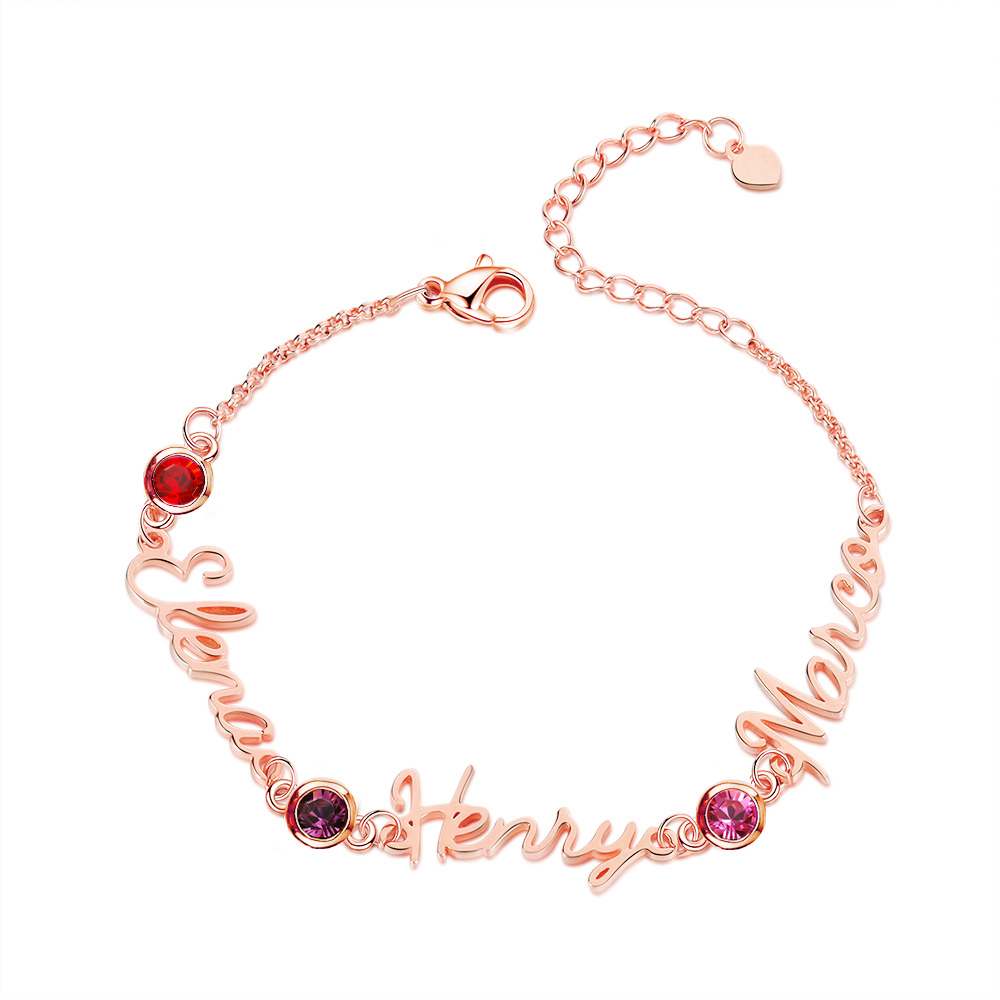 Personalisierte 1-5 Namen Armband mit 1-5 Geburtssteinen in Golden/ Silber/ Rosagold