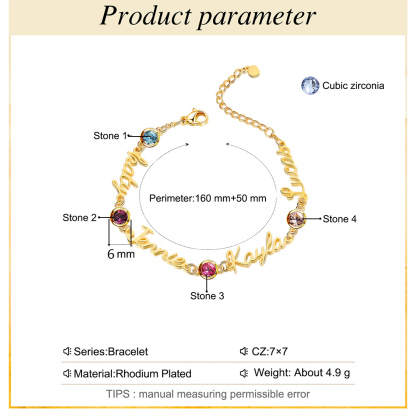 Personalisierte 1-5 Namen Armband mit 1-5 Geburtssteinen in Golden/ Silber/ Rosagold