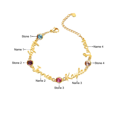 Personalisierte 1-5 Namen Armband mit 1-5 Geburtssteinen in Golden/ Silber/ Rosagold