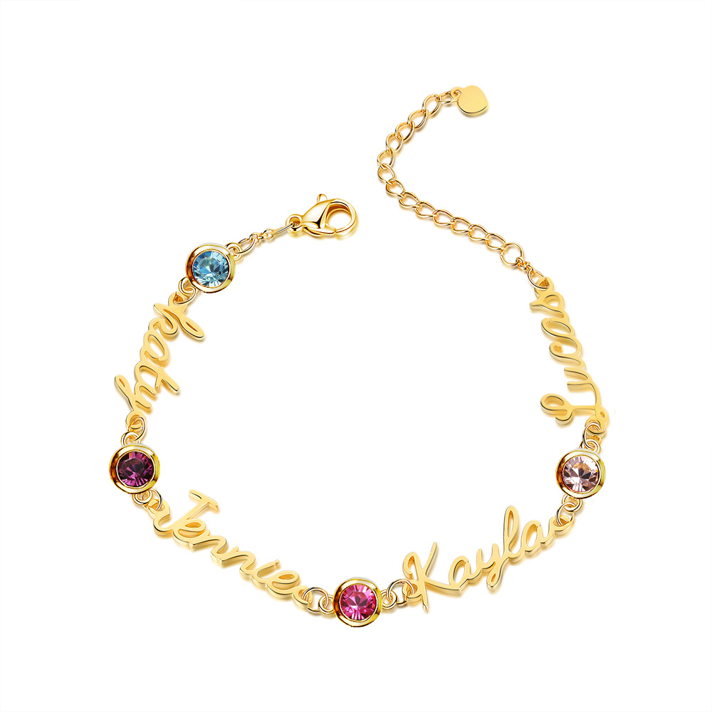 Personalisierte 1-5 Namen Armband mit 1-5 Geburtssteinen in Golden/ Silber/ Rosagold