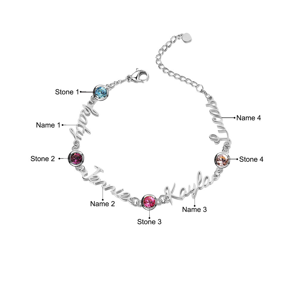 Personalisierte 1-5 Namen Armband mit 1-5 Geburtssteinen in Golden/ Silber/ Rosagold