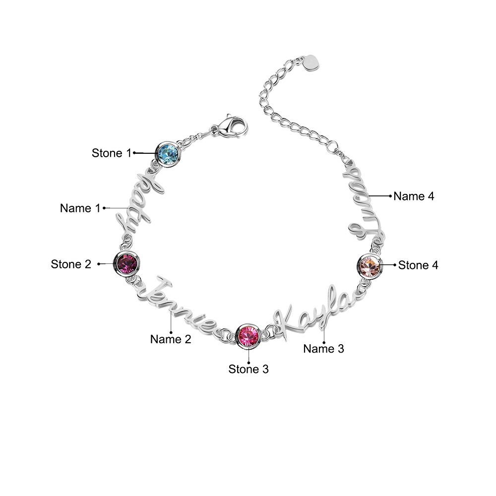 Personalisierte 1-5 Namen Armband mit 1-5 Geburtssteinen in Golden/ Silber/ Rosagold