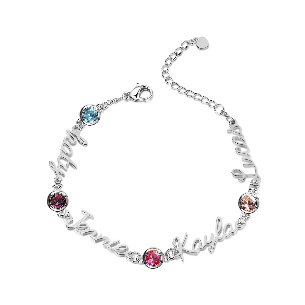Personalisierte 1-5 Namen Armband mit 1-5 Geburtssteinen in Golden/ Silber/ Rosagold