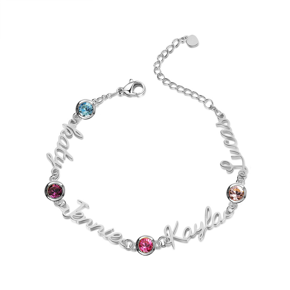 Personalisierte 1-5 Namen Armband mit 1-5 Geburtssteinen in Golden/ Silber/ Rosagold