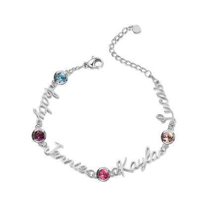 Personalisierte 1-5 Namen Armband mit 1-5 Geburtssteinen in Golden/ Silber/ Rosagold