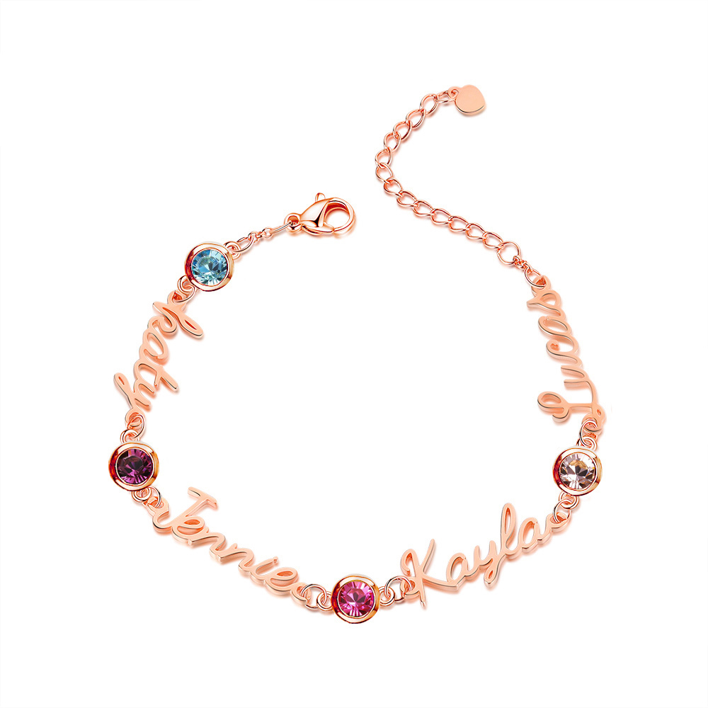 Personalisierte 1-5 Namen Armband mit 1-5 Geburtssteinen in Golden/ Silber/ Rosagold