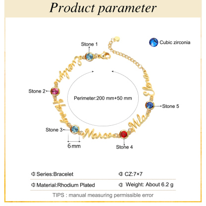 Personalisierte 1-5 Namen Armband mit 1-5 Geburtssteinen in Golden/ Silber/ Rosagold