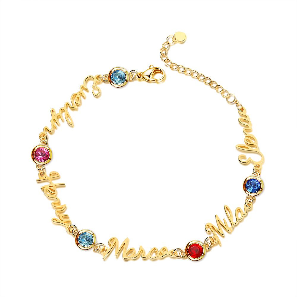 Personalisierte 1-5 Namen Armband mit 1-5 Geburtssteinen in Golden/ Silber/ Rosagold