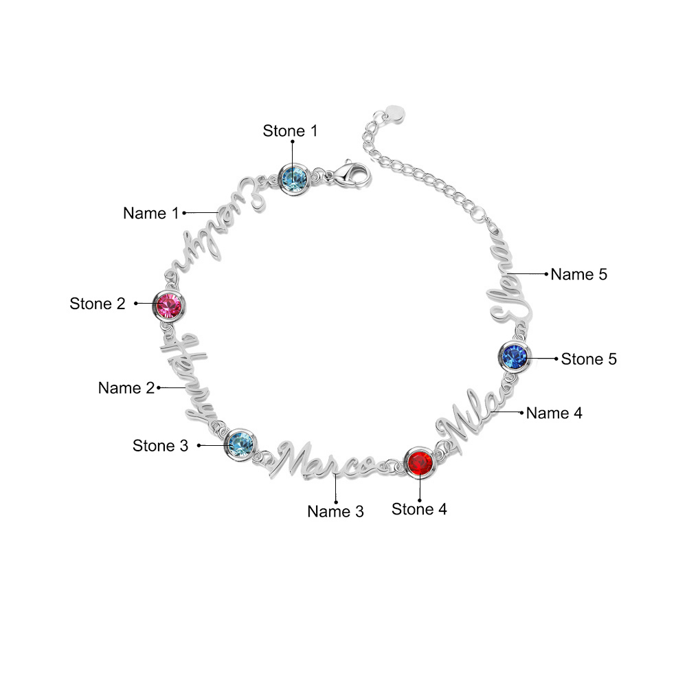 Personalisierte 1-5 Namen Armband mit 1-5 Geburtssteinen in Golden/ Silber/ Rosagold