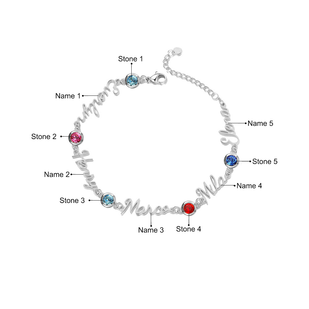 Personalisierte 1-5 Namen Armband mit 1-5 Geburtssteinen in Golden/ Silber/ Rosagold