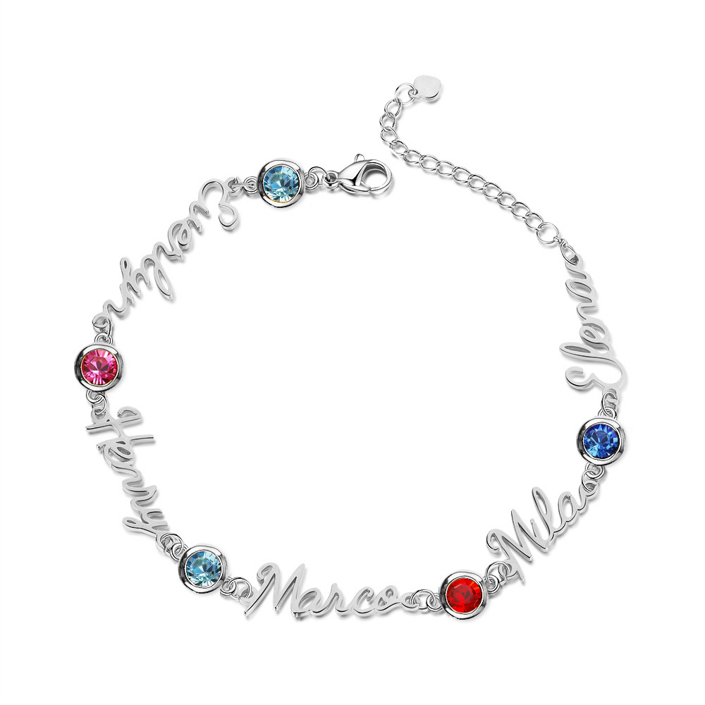 Personalisierte 1-5 Namen Armband mit 1-5 Geburtssteinen in Golden/ Silber/ Rosagold