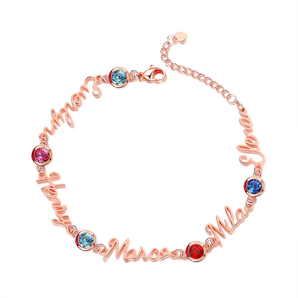Personalisierte 1-5 Namen Armband mit 1-5 Geburtssteinen in Golden/ Silber/ Rosagold