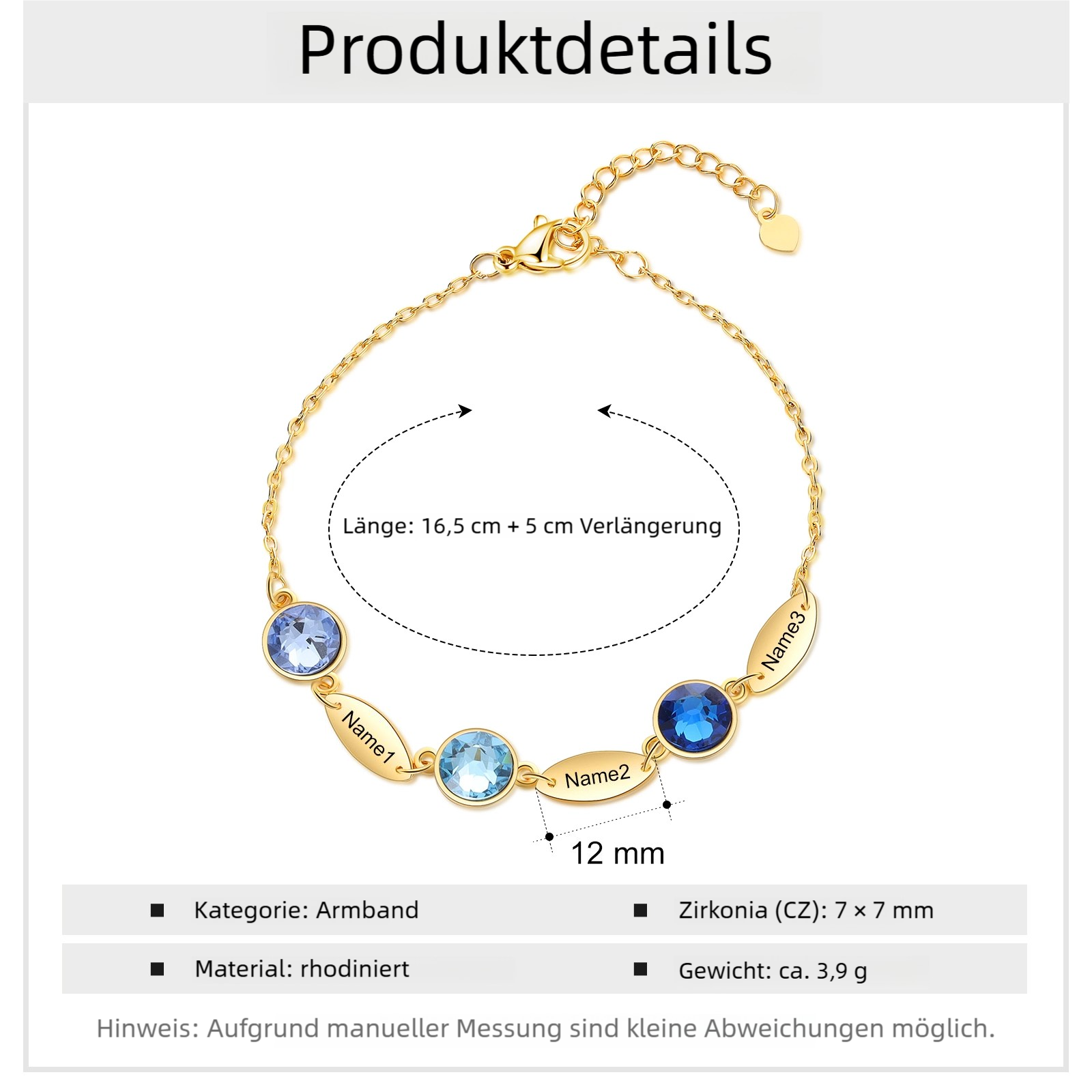 Personalisiertes Feines Armband mit 1–6 Namen und Geburtssteinen