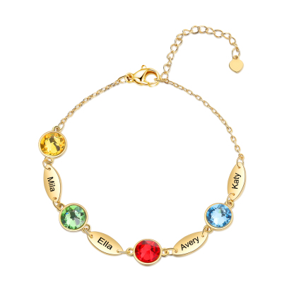 Personalisiertes Feines Armband mit 1–6 Namen und Geburtssteinen