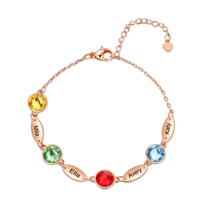 Personalisiertes Feines Armband mit 1–6 Namen und Geburtssteinen