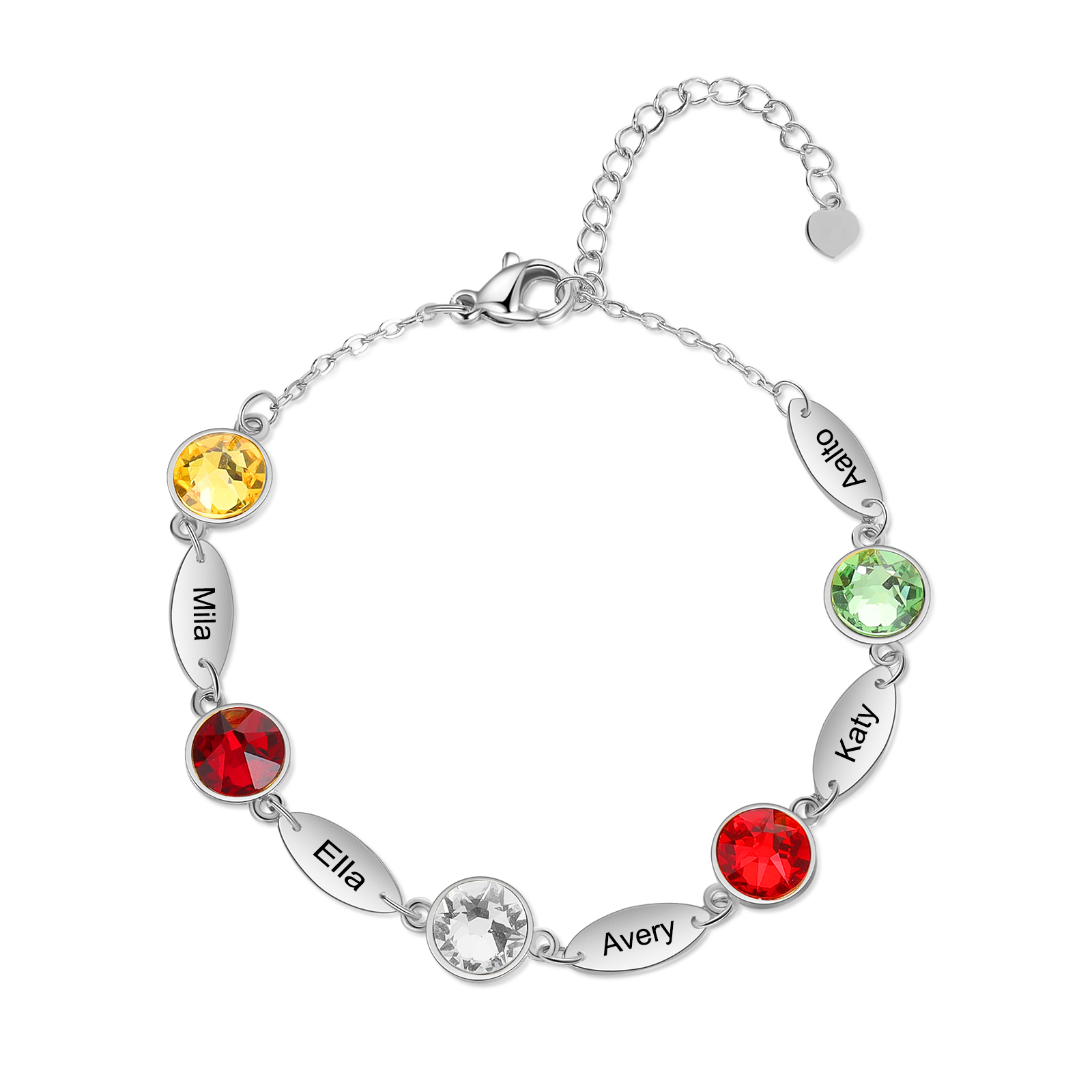 Personalisiertes Feines Armband mit 1–6 Namen und Geburtssteinen