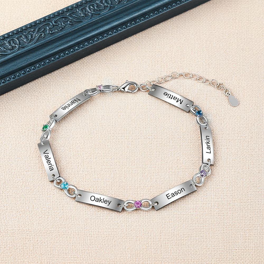 Personalisiertes 1-6 Namen Infinity Armband mit 1-6 Geburtssteinen