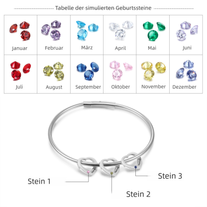 Personalisierter Herz-Anhänger Armreif mit 2–6 Namen und Geburtssteinen – Geschenk für Mama oder Freundin