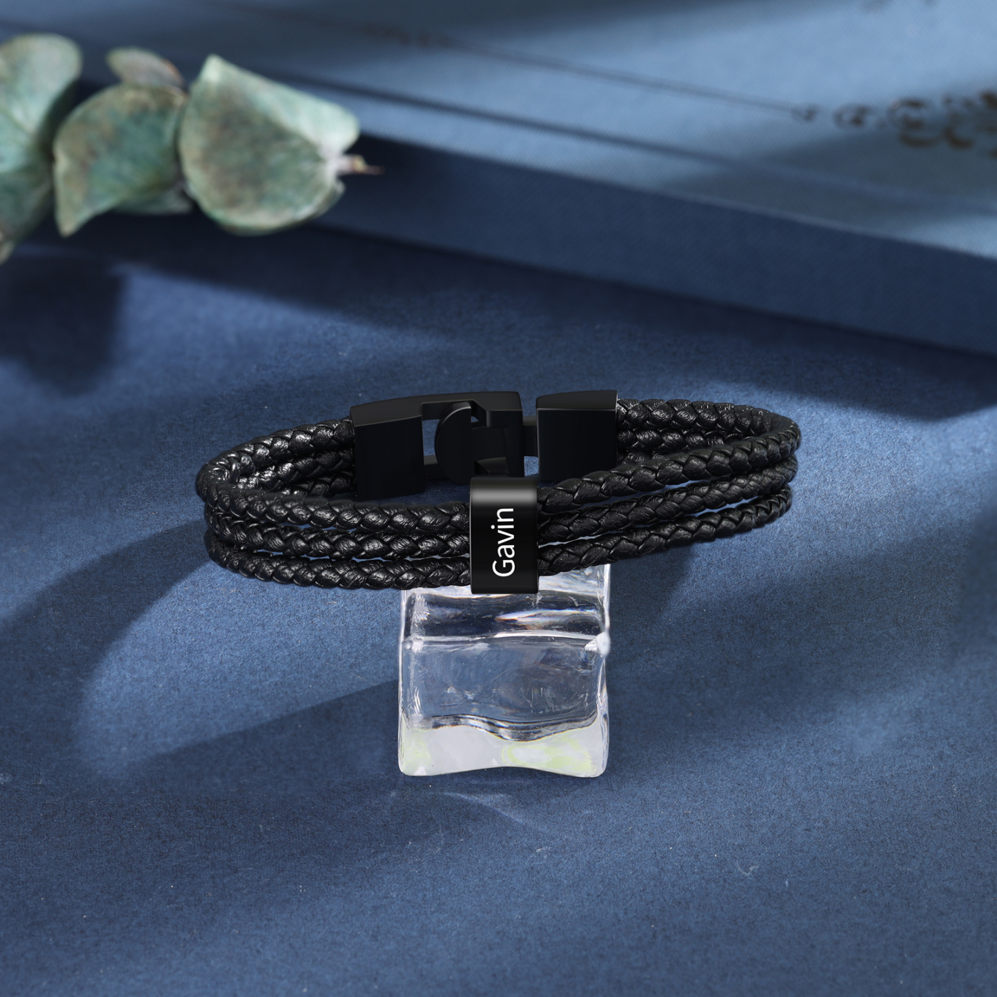 Personalisierter 1 Name Stammbaum-Namenskette mit 1 Geburtssteinen & 1 Name Herren Armband Geschenkbox-Set