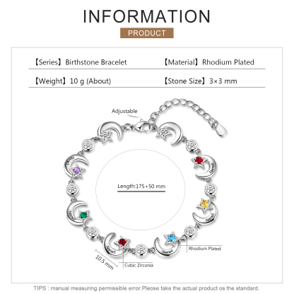 Personalisierte 2-6 Namen Stern & Mond Frauen Armband mit 2-6 Geburtssteinen