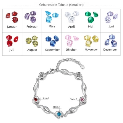 Personalisiertes Rosenarmband mit bis zu 5 Namen & Geburtssteinen