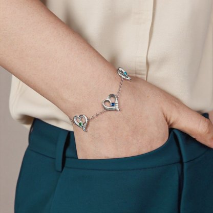 Personalisierbares Herz-Armband mit 1–7 Namen und Geburtssteinen