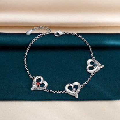 Personalisierbares Herz-Armband mit 1–7 Namen und Geburtssteinen