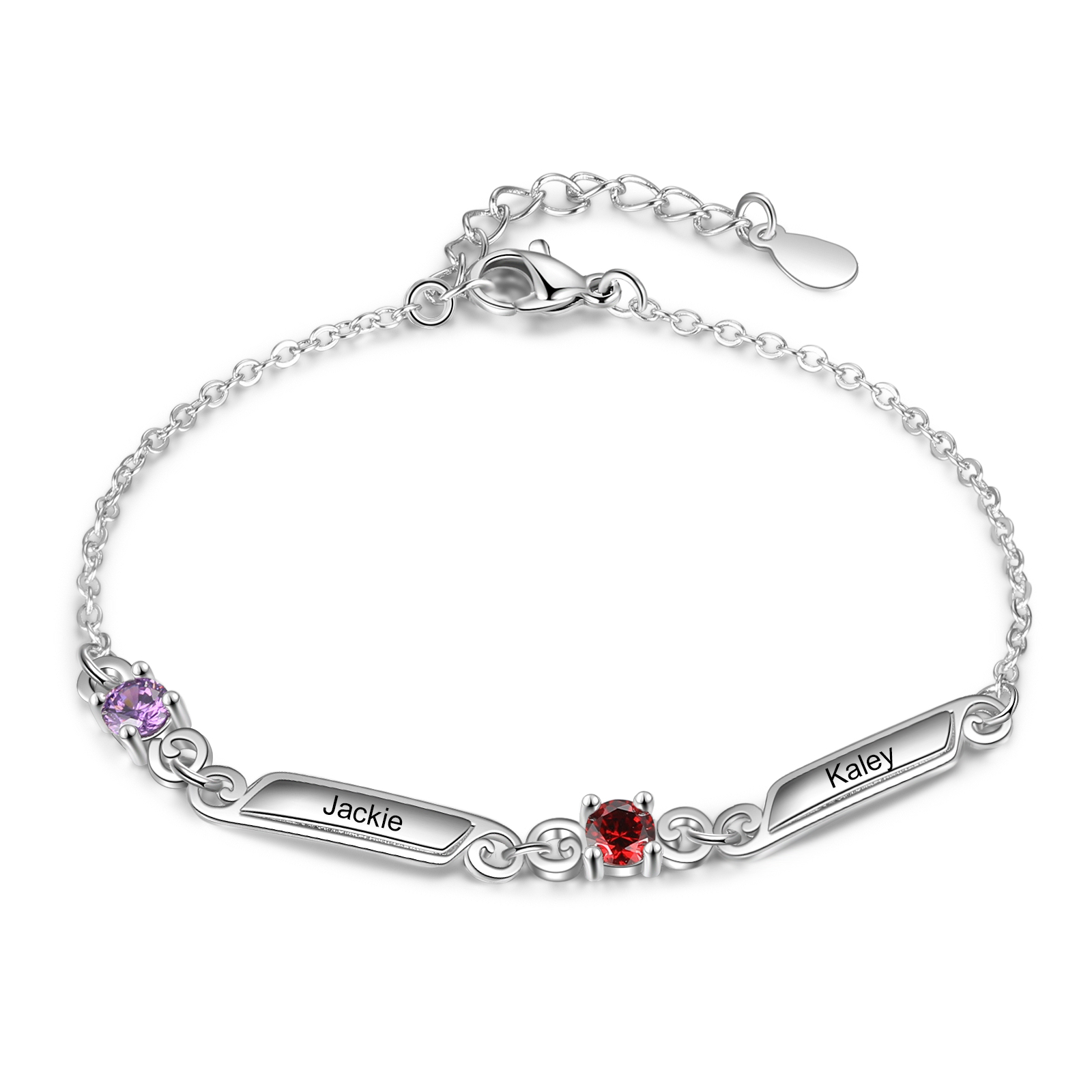 Personalisiertes Armband mit eingravierten 2 Namen und 2 Geburtssteinarmbändern