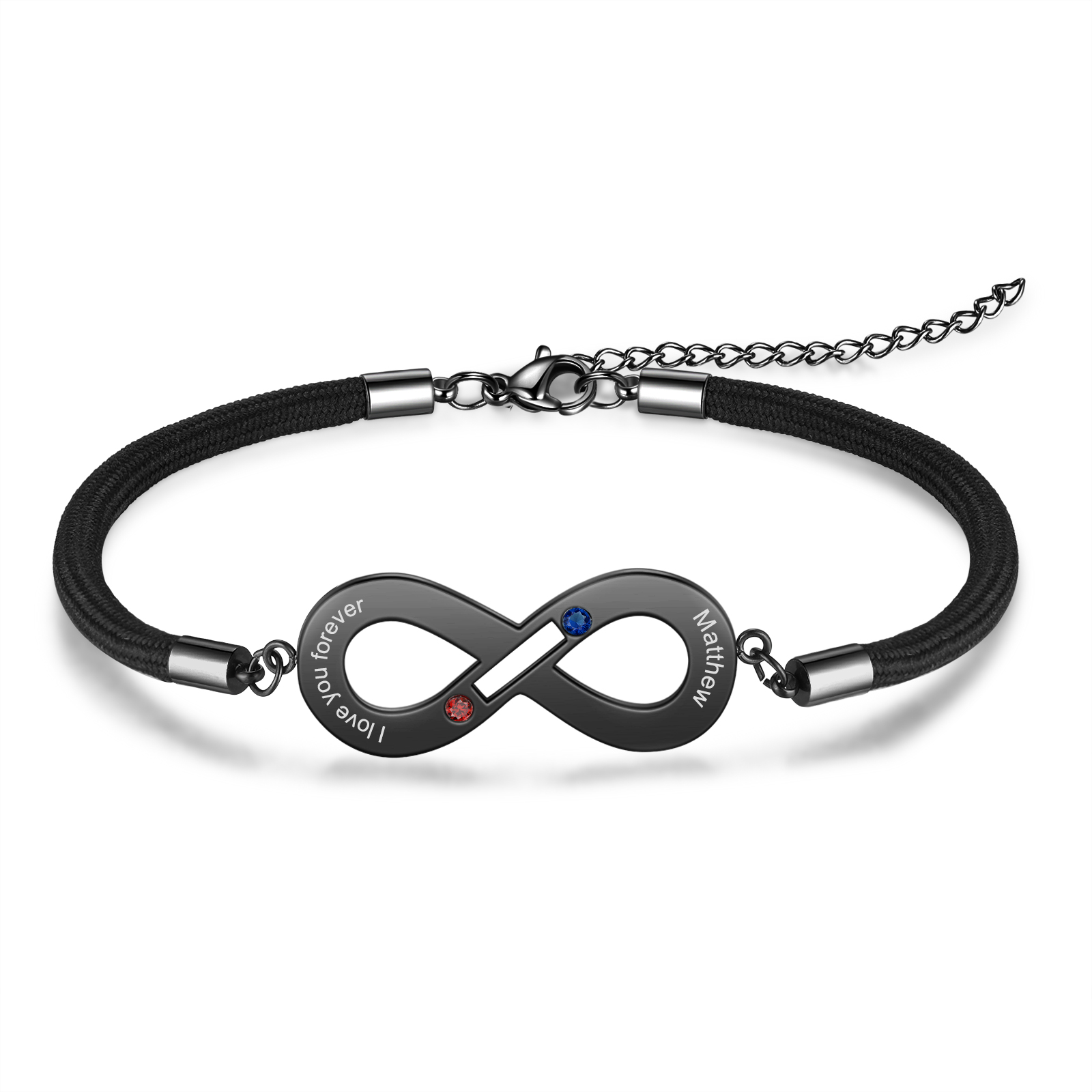 Damen Infinity Herzförmiger Magnetisches Armband mit Name, Text und Geburtsstein Graviert, Valentinstag Geschenk Endlosarmband