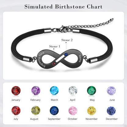 Damen Infinity Herzförmiger Magnetisches Armband mit Name, Text und Geburtsstein Graviert, Valentinstag Geschenk Endlosarmband