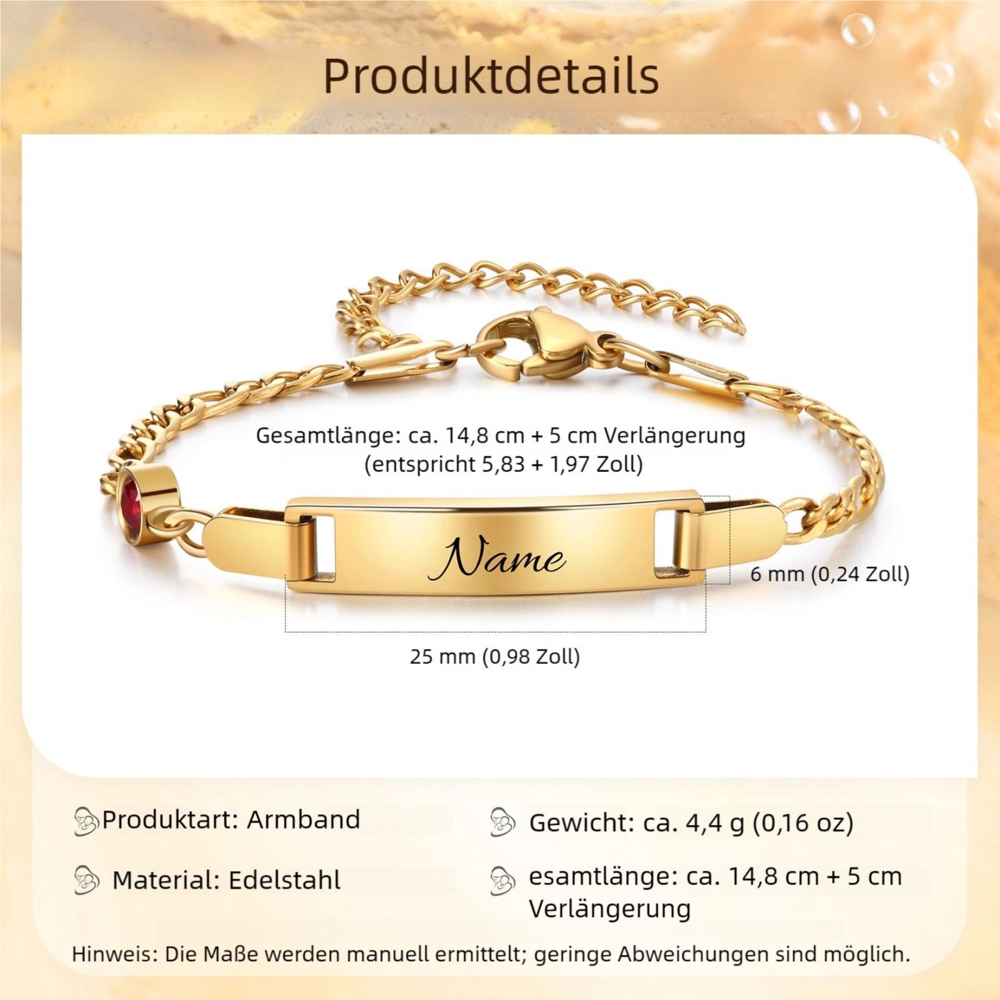 Personalisierter Name & Geburtsstein Babyarmband zur Geburt